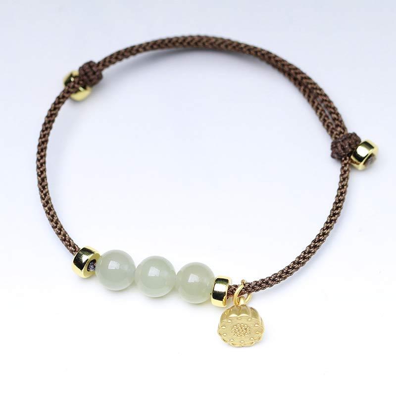 Natural Jade Lotus Seed Strength Red String Weave Bracelet