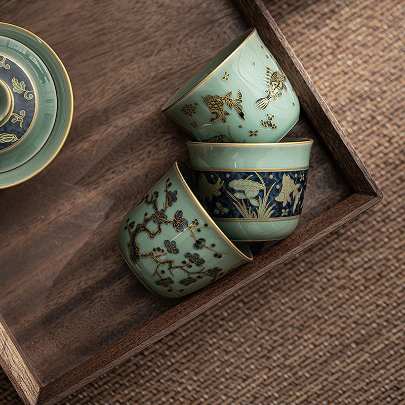 Butterfly Flower Lotus Koi Fish Plum Blossom Ceramic Teacup Kung Fu Tea Cup 100ml