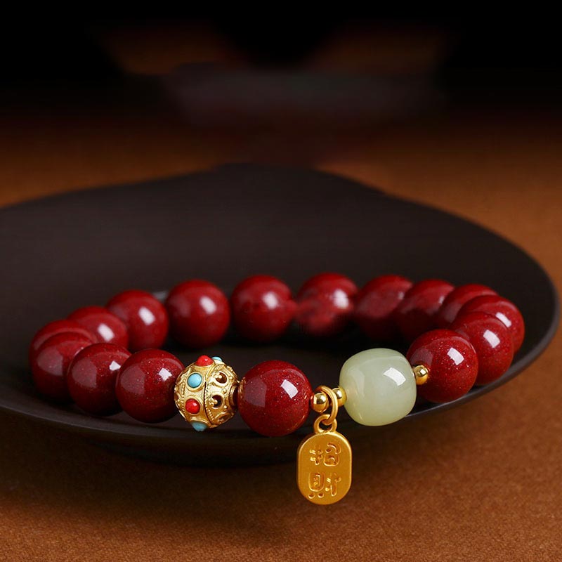 Cinnabar Green Aventurine Fortune Protection Charm Bracelet