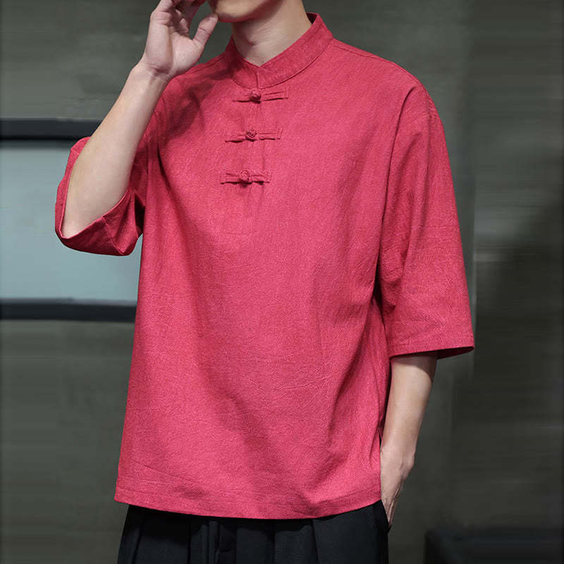 Men's Chinese Frog-Button Tang Suit Half Sleeve Cotton Linen Shirt