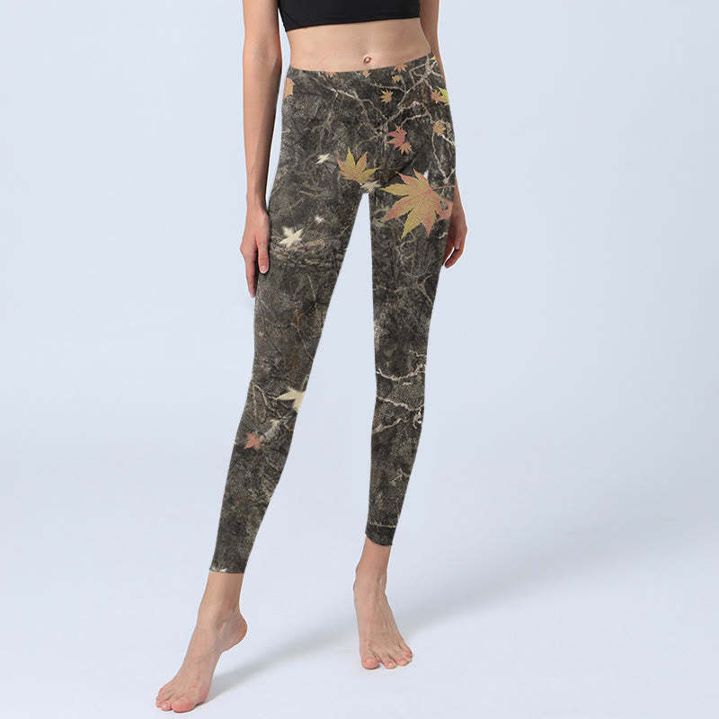Maple Leaves Print Gym Leggings Women's Yoga Pants