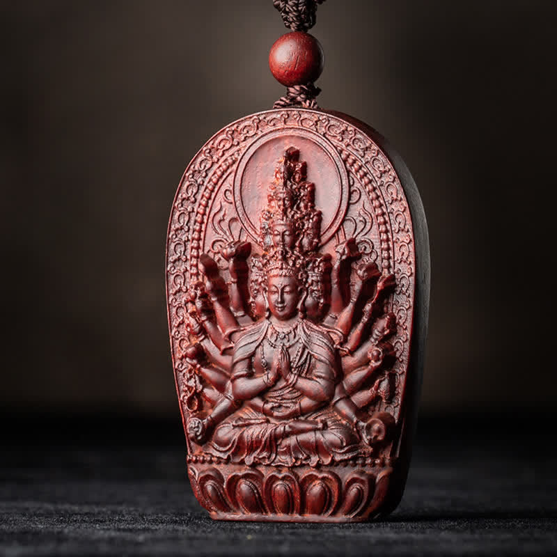Chinese Zodiac Natal mystic zen Small Leaf Red Sandalwood Lotus Protection Necklace Pendant