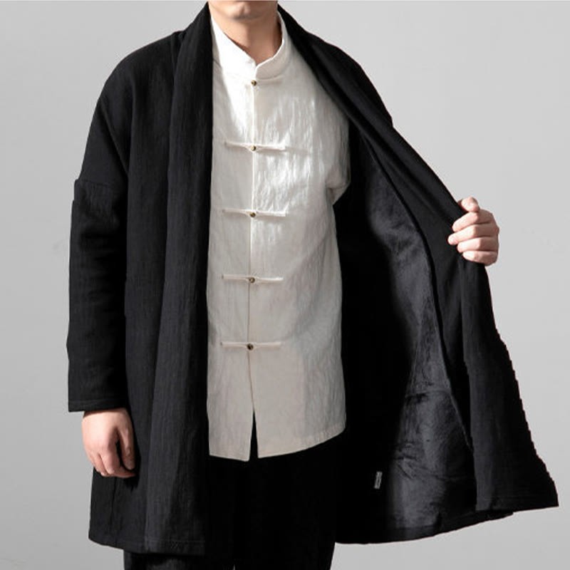 Fall Simple Cotton Fleece Lined Men's Mid-length Coat Clothing