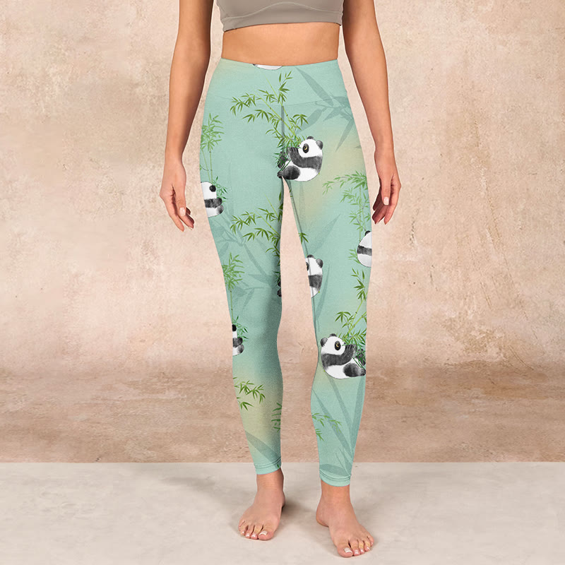 Bamboo Panda Print Gym Leggings Women's Yoga Pants