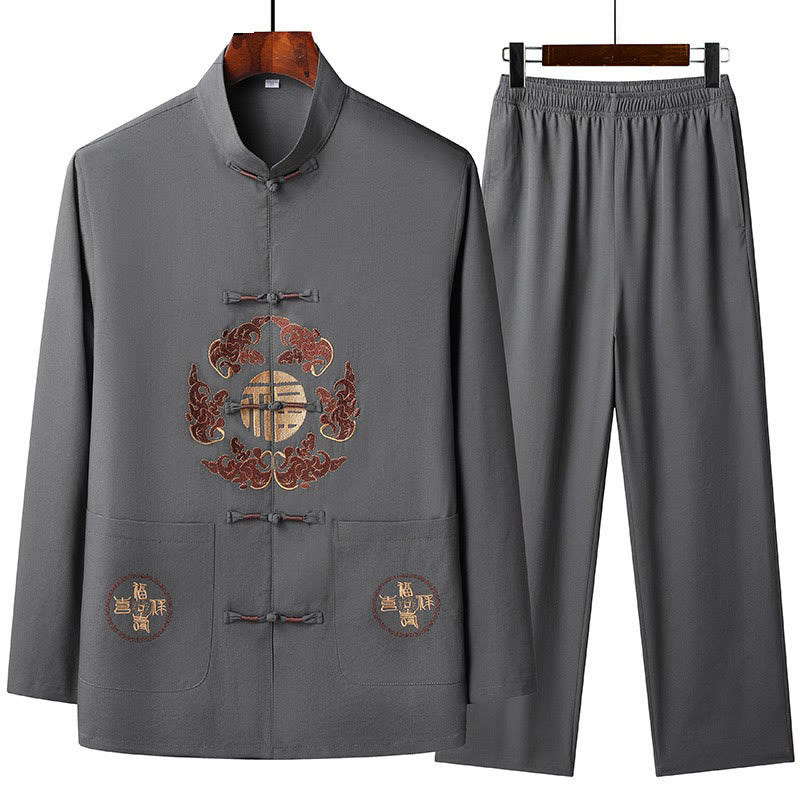 Chinese New Year Embroidered Fu Tang Suit Hanfu Long Sleeve Top Pants Clothing Men's Set