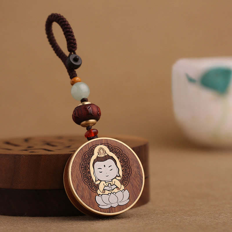 Ebony Wood Rosewood mystic zen Avalokitesvara Om Mani Padme Hum Balance Car Key Chain Decoration