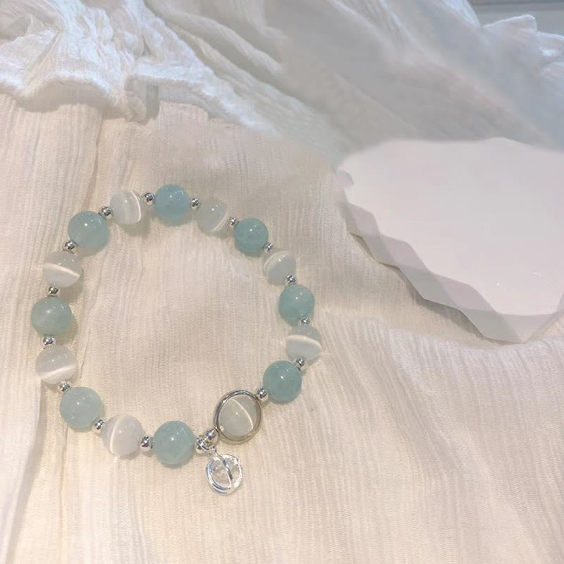 925 Sterling Silver Cat's Eye Aquamarine Support Charm Bracelet