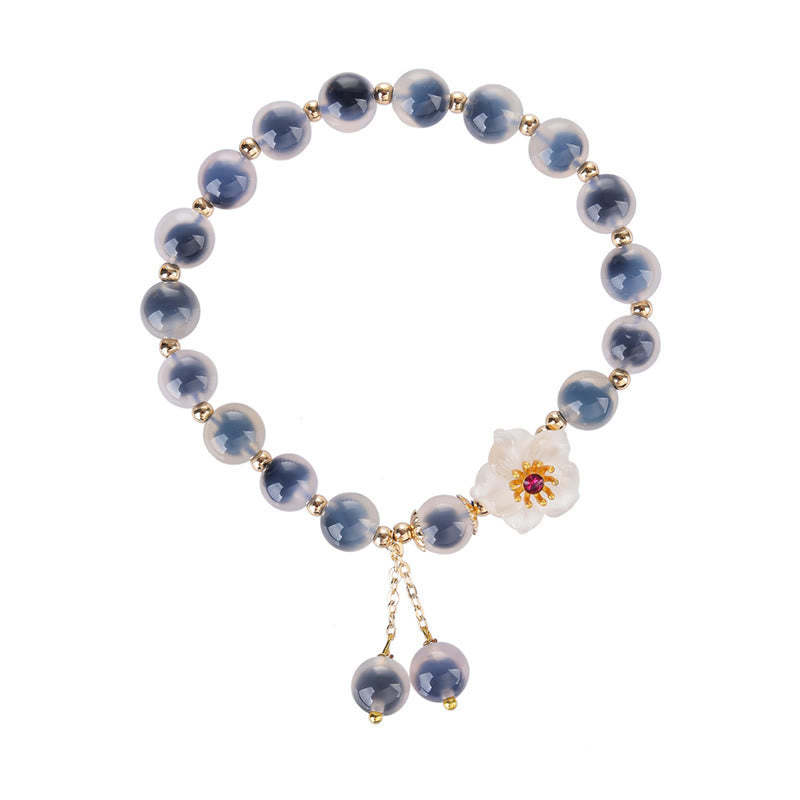 Natural Blue Candy Agate Cherry Blossom Healing Strength Bracelet