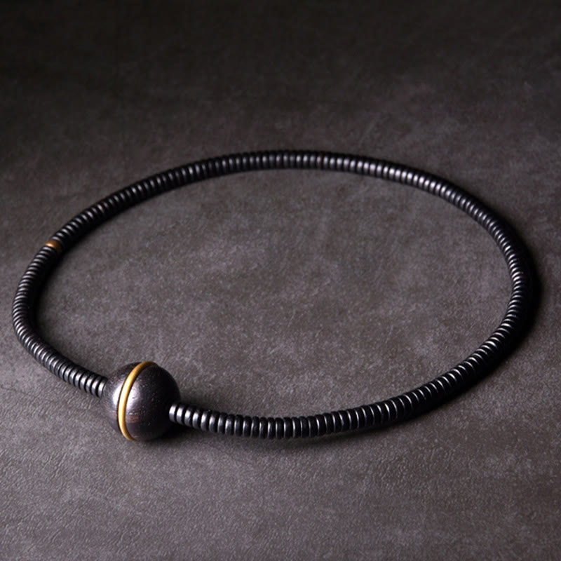 Ebony Wood Copper Brass Balance Ball Cuboid Double Wrap Bracelet Necklace