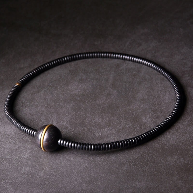 Ebony Wood Copper Brass Balance Ball Cuboid Double Wrap Bracelet Necklace