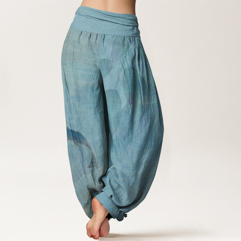 Koi Fish Leaves Pattern Women's Elastic Waist Harem Pants