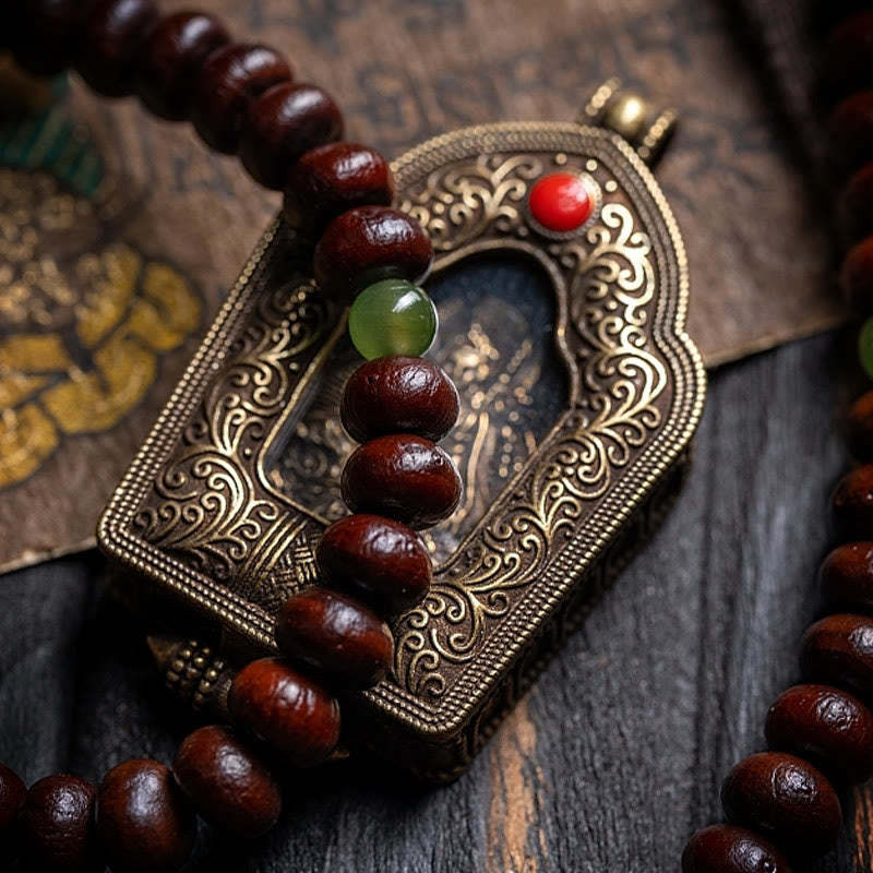 Natural Tibet 108 Mala Beads Purple Bodhi Seed Hetian Cyan Jade Copper Dorje Peace Bracelet