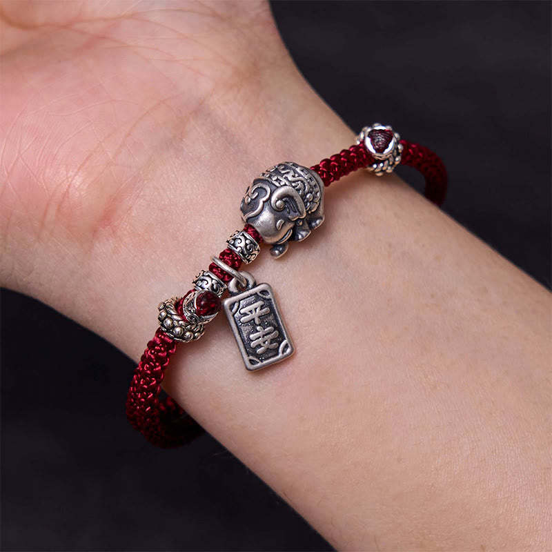 925 Sterling Silver Elephant Safe And Well Amulet Charm Strength Bracelet