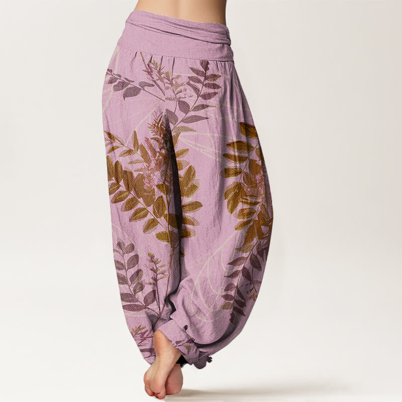 Green Leaves Branches Women's Elastic Waist Harem Pants