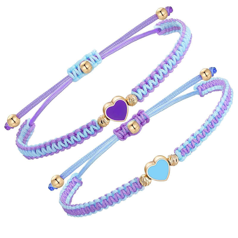 2Pcs Handmade Braided Rope Love Heart Luck?Couple Bracelet