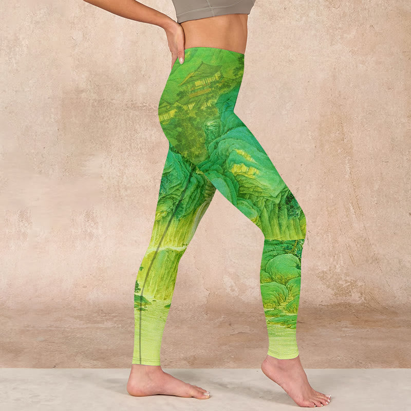 Mountain River Lanscape Print Gym Leggings Women's Yoga Pants