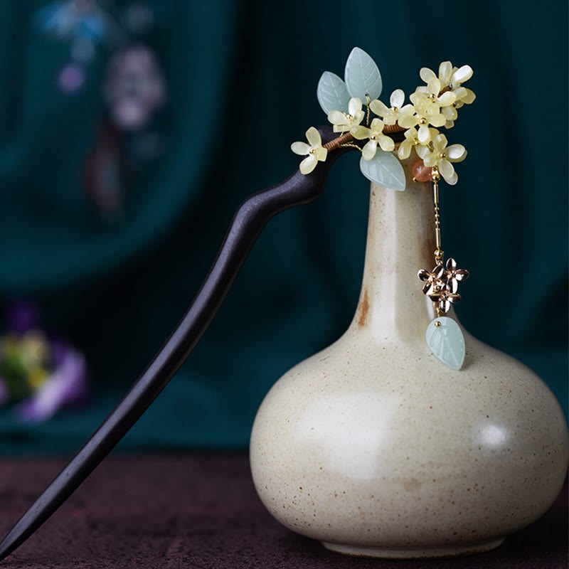 Natural Ebony Wood Osmanthus Tassel Balance Hairpin