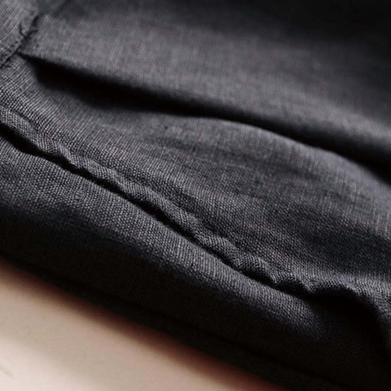 Commute Solid Color Drawstring 7-8 Length Cotton Linen Women's Wide Leg Pants With Pockets