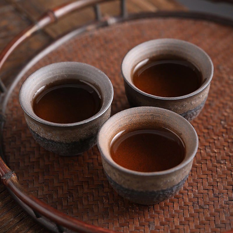 Simple Brown Striped Texture Ceramic Teacup Kung Fu Tea Cup Bowl