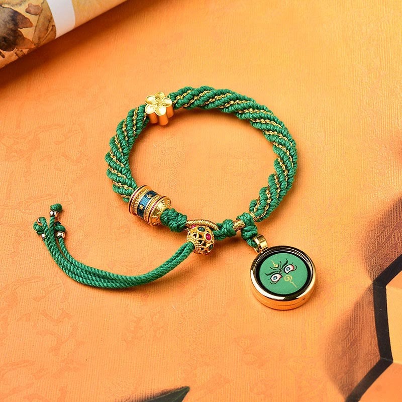 Tibet Handmade Five God Of Wealth Luck Thangka Amulet Prayer Wheel Flower Charm Weave String Bracelet