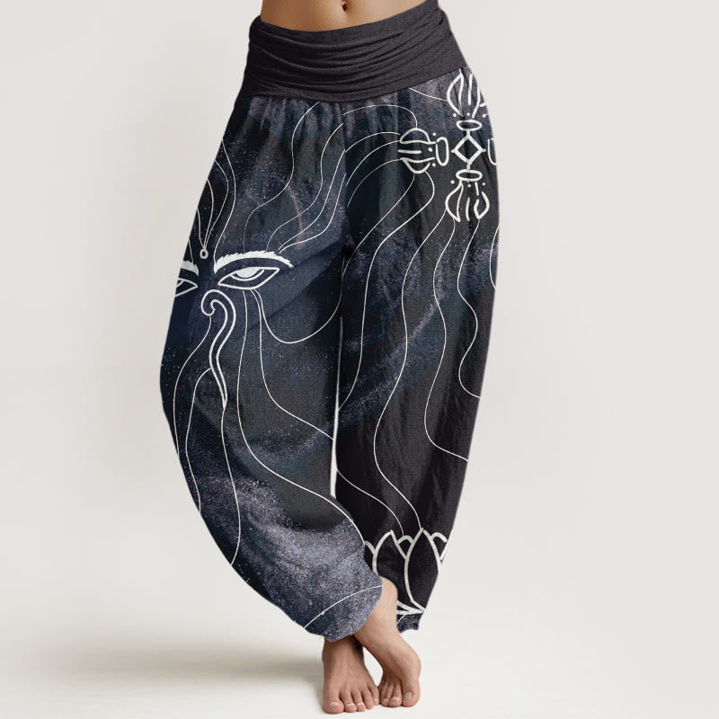 The Eye Of Nepal Vajra Lotus Pattern Women's Elastic Waist Harem Pants