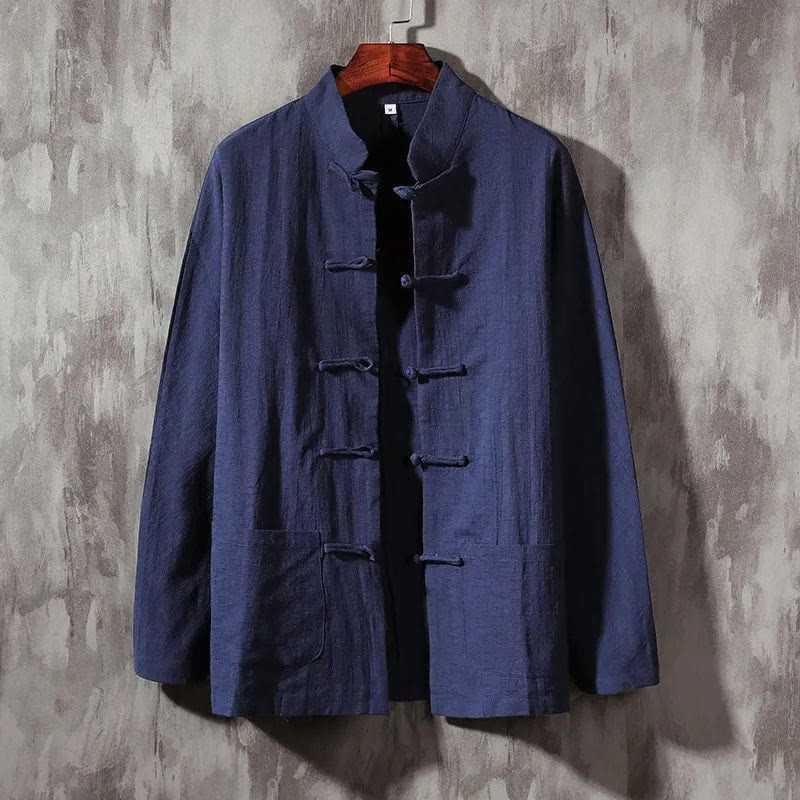 Stand Collar Tang Suit Casual Cotton Linen Shirt