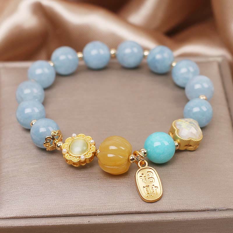 Aquamarine Pumpkin Pearl Wealth Protection Bracelet
