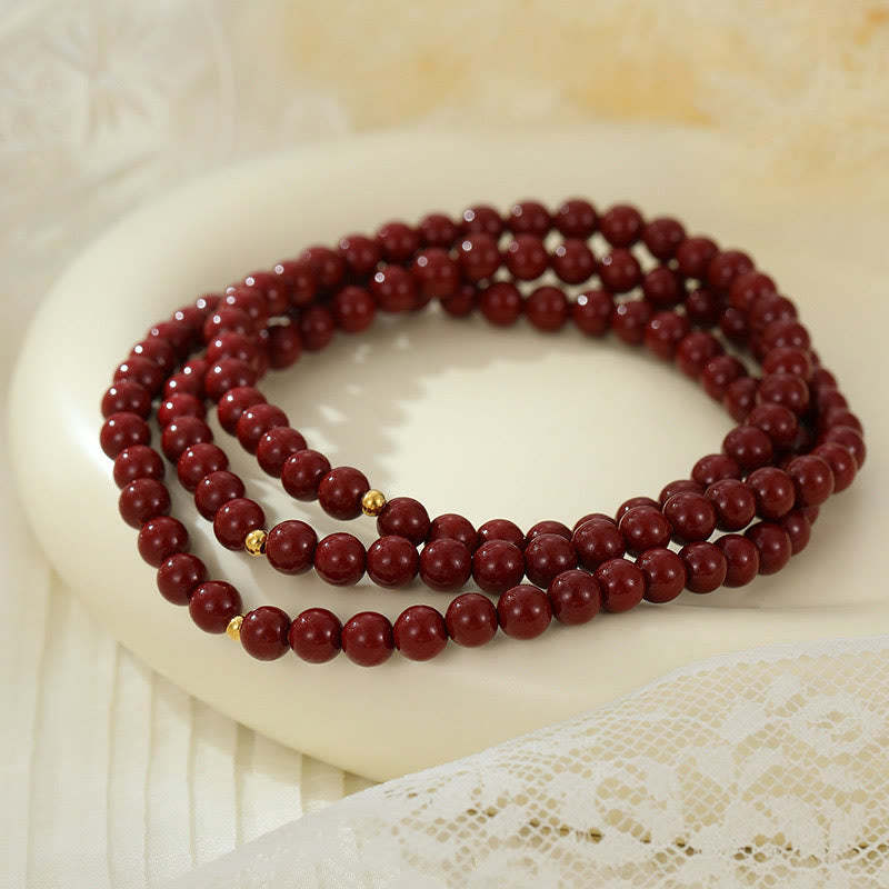925 Sterling Silver Cinnabar Beads Blessing Anklet