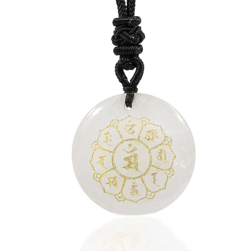 Om Mani Padme Hum Natural Various Crystal Black Obsidian Strength Necklace Pendant