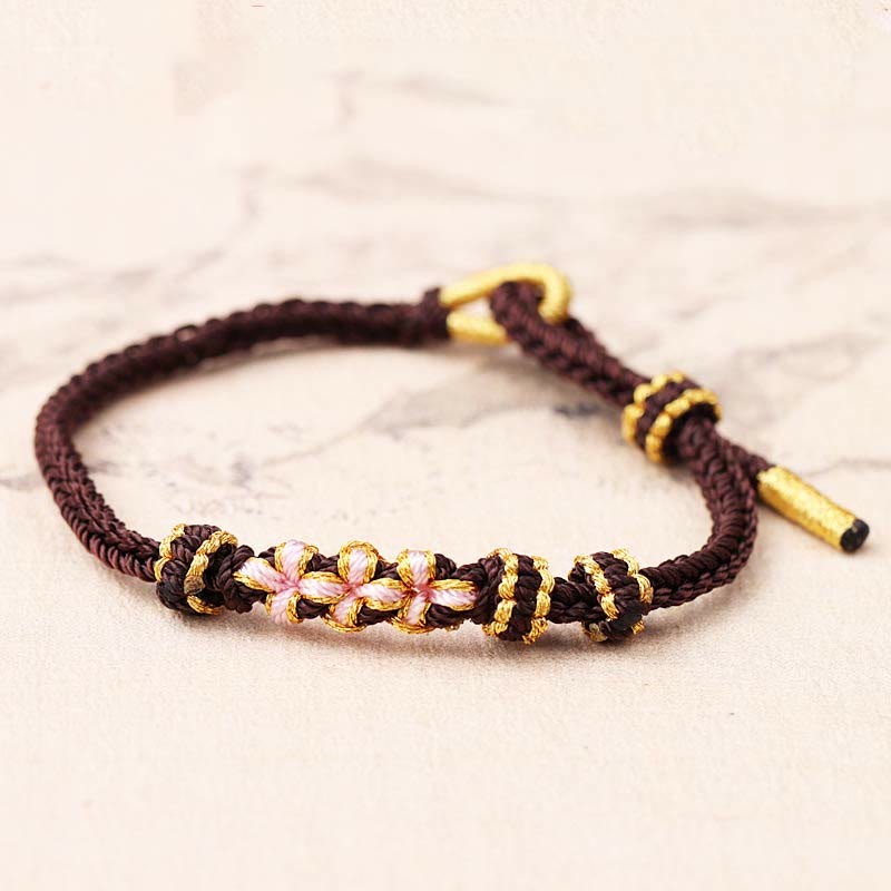 Handmade Three Peach Blossoms Luck Eight Strands Braided String Bracelet