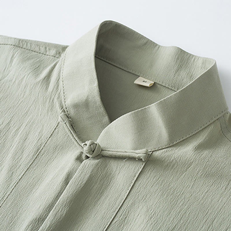 Tang Frog-Button Three Quarter Sleeve Shirt Pants Men's Suit