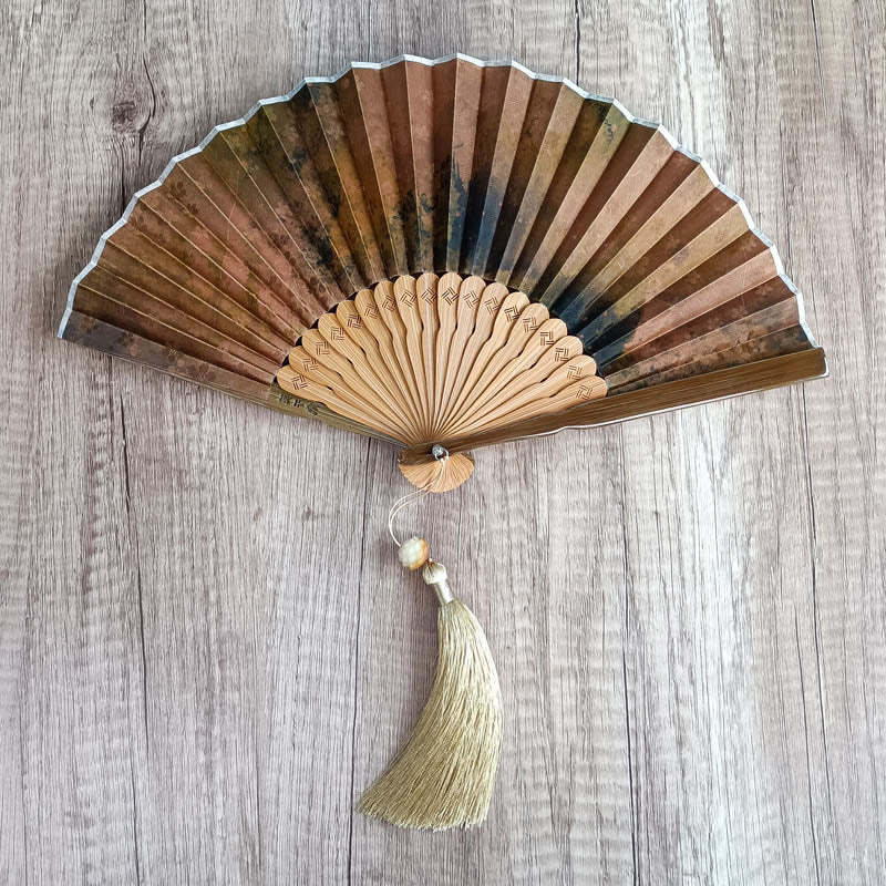 Flower Persimmon Bamboo Leaves Xiangyunsha Silk Handheld Bamboo Folding Fan