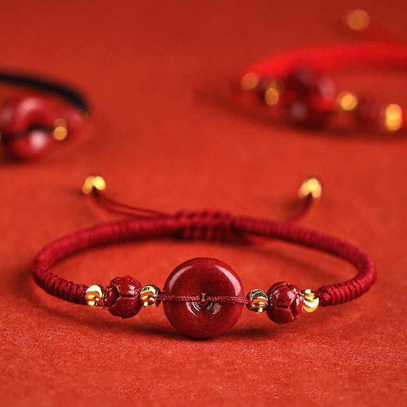 Handmade Lotus Cinnabar Peace Buckle Blessing Braid Bracelet