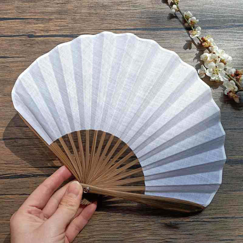 Retro Solid Color Shell Shape Handheld Bamboo Folding Fan