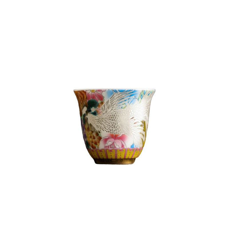 Dragon Phoenix Flowers Ceramic Teacup Kung Fu Tea Cup 50ml