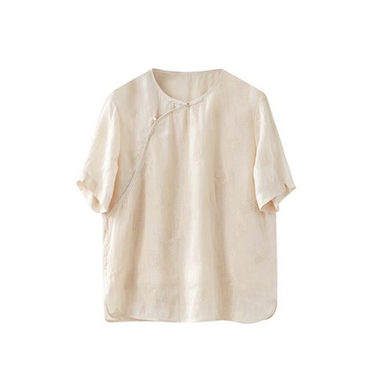 Ramie Linen Loose Blouse Short Sleeve Shirt Chinese Style Top