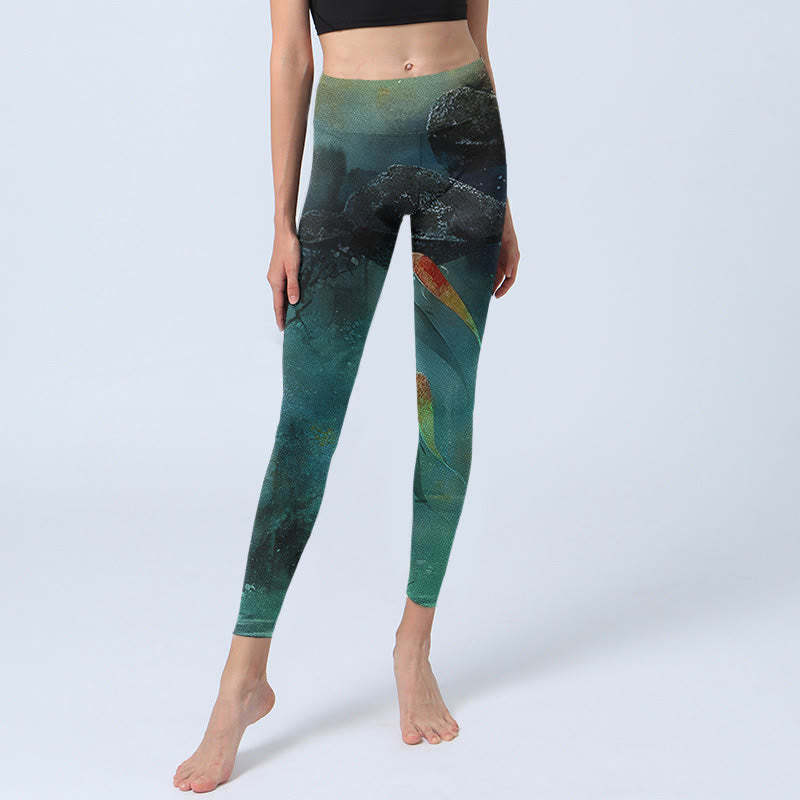 Pond Koi Fish Rocks Print Sports Leggings Women's Yoga Pants