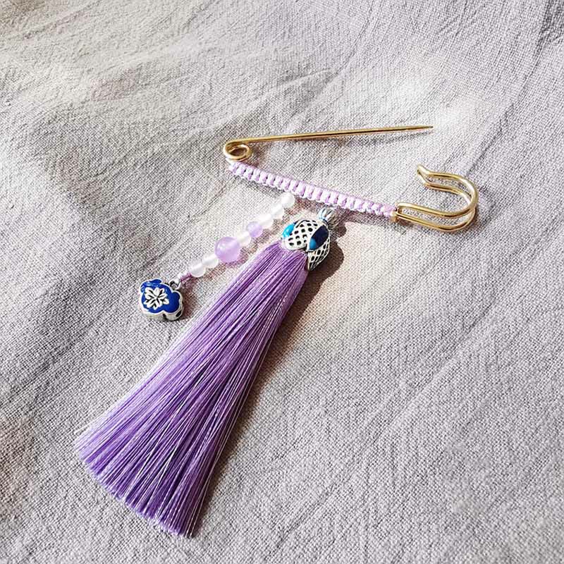 Vintage Chalcedony Beads Tassels Positive Brooch