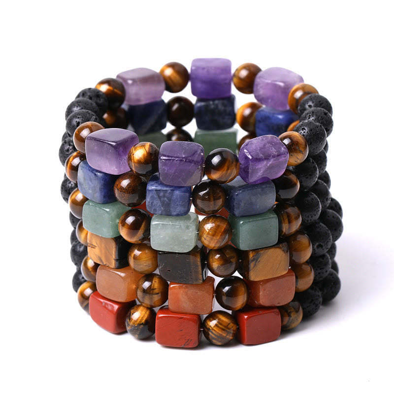 Various Crystals Cube Amethyst Lava Rock Support Bracelet