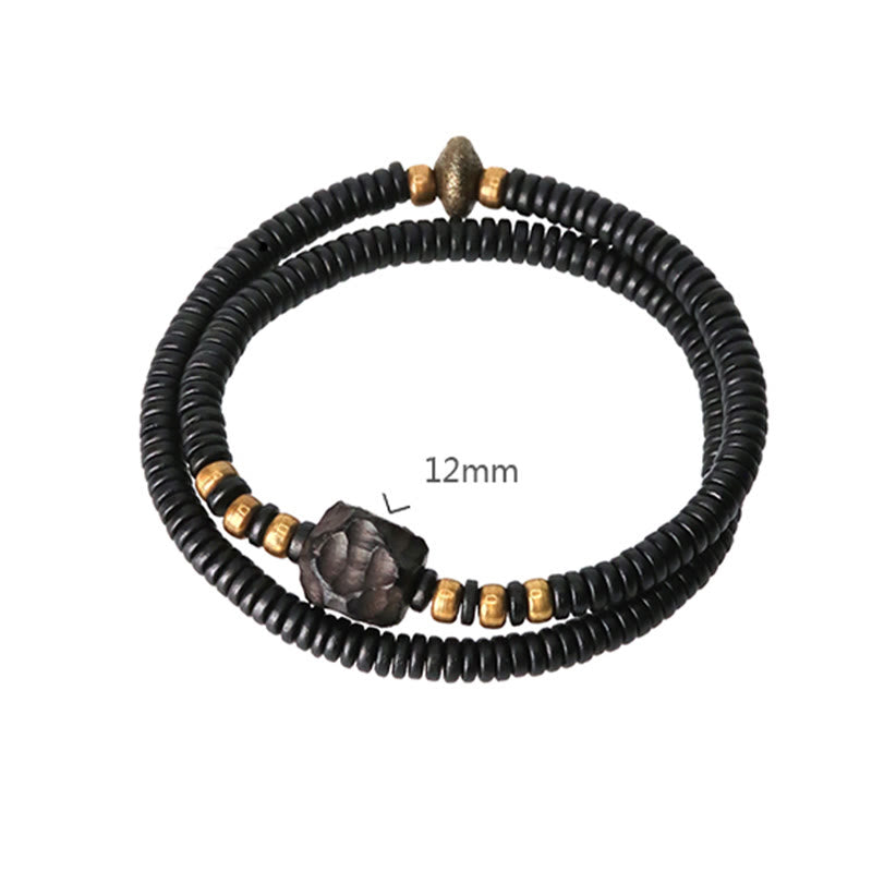Ebony Wood Copper Brass Peace Double Wrap Bracelet