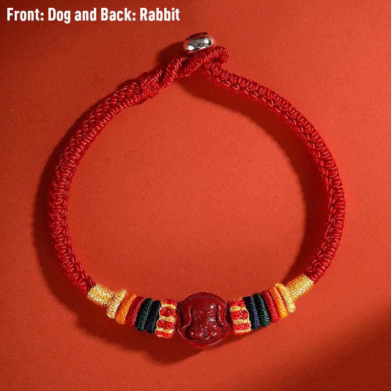 Year of the Dragon 925 Sterling Silver Chinese Zodiac Cinnabar Auspicious Matches Blessing Bracelet