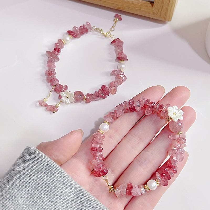 Soothing Love Natural Strawberry Quartz Green Strawberry Quartz Super Seven Crystal Flower Bracelet