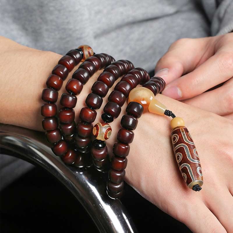 108 Mala Beads Three-eyed Dzi Bead Nine-eye Dzi Bead Jade Luck Bracelet
