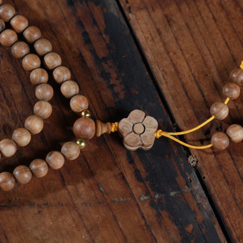 Sandalwood Plum Blossom Charm Healing Mala Bracelet