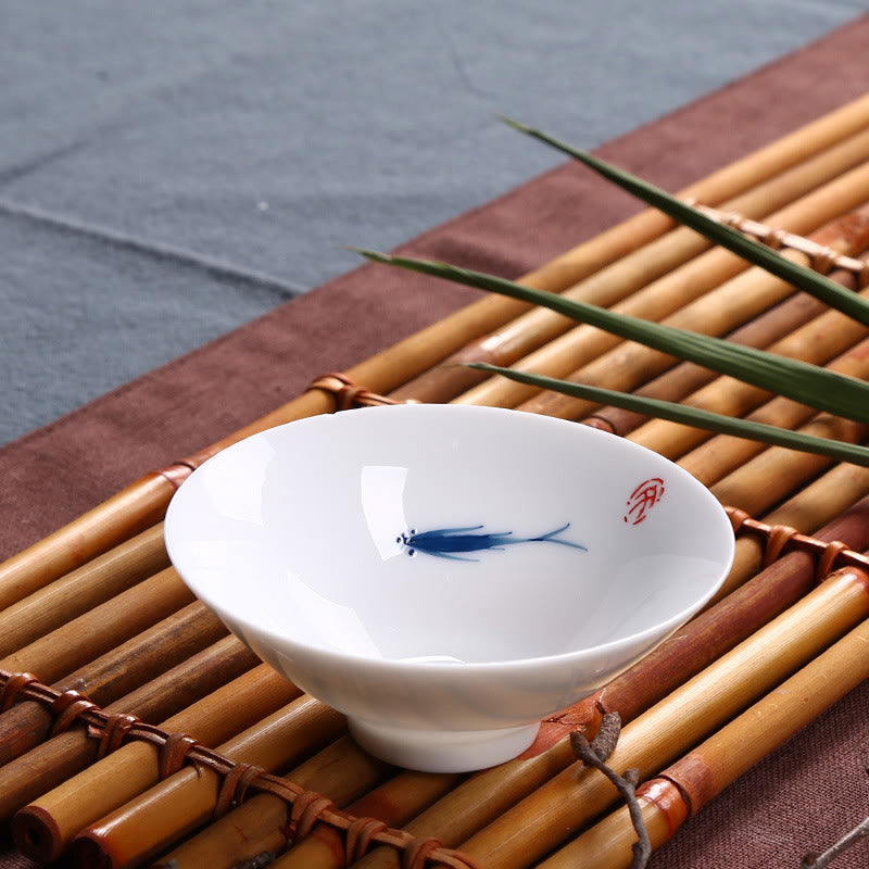 Jingdezhen Blue and White Porcelain Koi Fish Ceramic Teacup Kung Fu Tea Cups