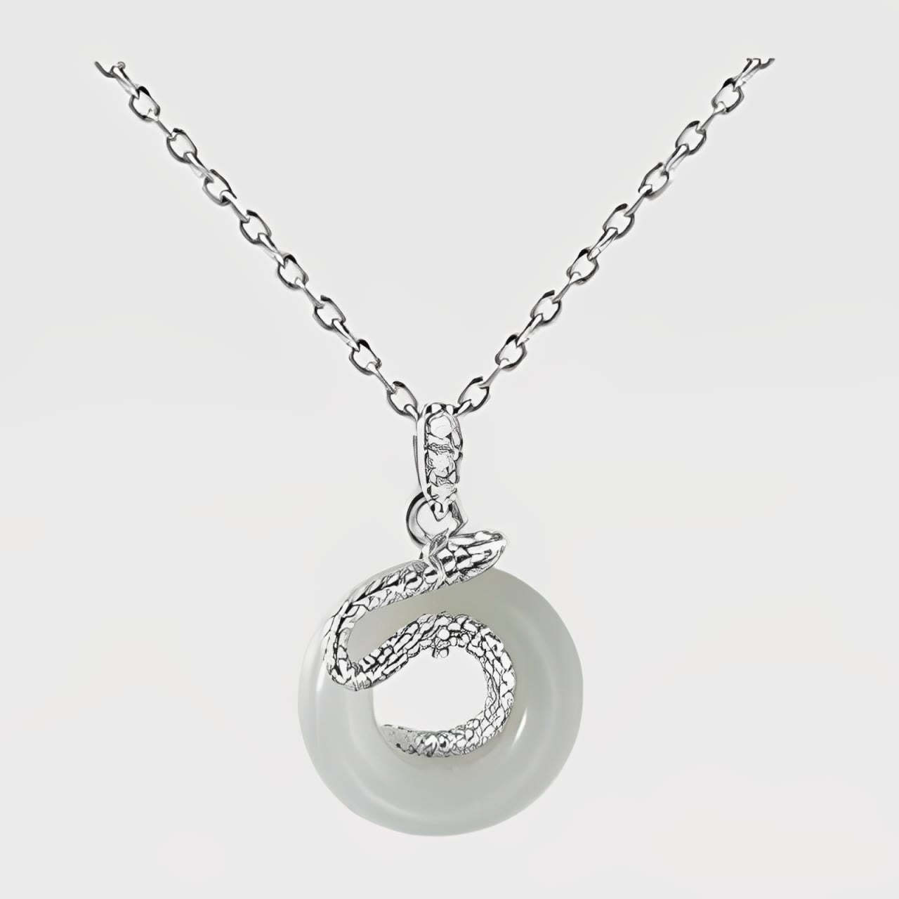 Natural Hetian Jade Peace Buckle 925 Sterling Silver Year Of The Snake Luck Necklace Pendant