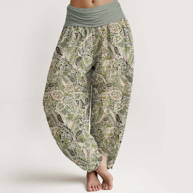 Casual Cashew Flower Design Women's Elastic Waist Harem Pants