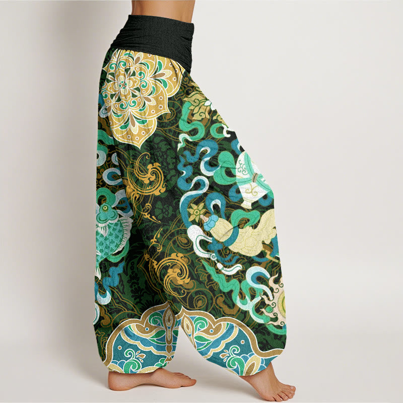 Flowers Vases Fish Mandala Women's Elastic Waist Harem Pants