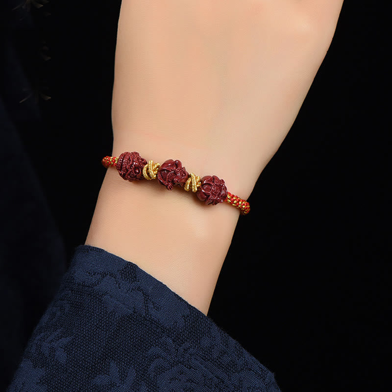 Handmade Cinnabar Chinese Zodiac Red String Braided Luck Bracelet