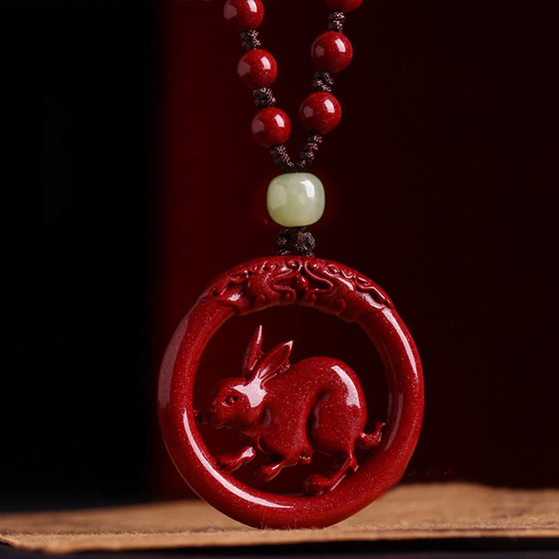Chinese Zodiac Cinnabar Hetian Jade Peace Buckle Calm Necklace Pendant